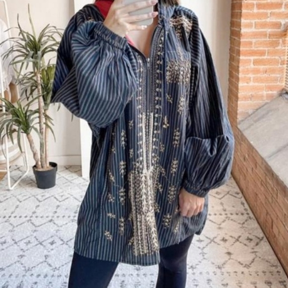 RARE HTF Free People Embroidered embellished Hooded Hoodie Tunic Mini Dress - Picture 5 of 16